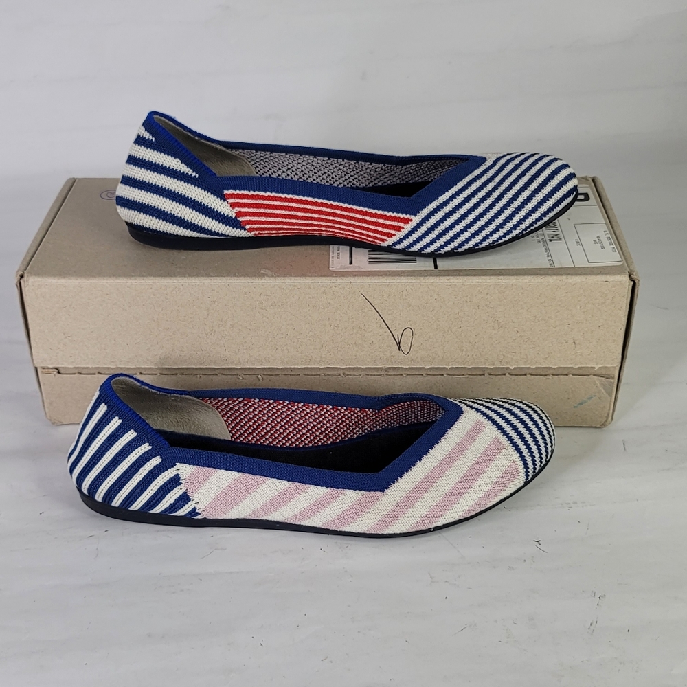 Rothys Pink Mixed Stripe Flats Size 7